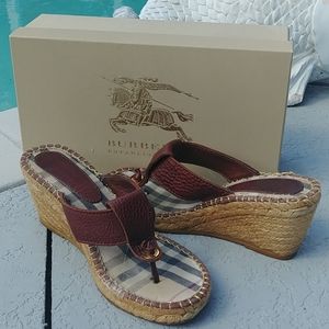 Burberry Nova check Espadrille thong wedge 7.5